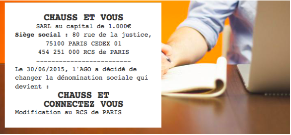 Changement de dénomination sociale